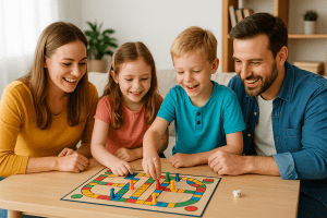 family playing a board game