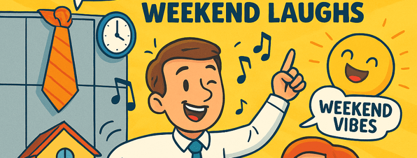 Colorful illustrated book-style cover titled “500 Friday Jokes for Feel-Good Weekend Laughs.” The design features bright, cheerful cartoon elements like coffee cups, confetti, stars, and smiling icons that represent fun, TGIF energy, and weekend vibes. A bold FunAttic badge sits near the title, and the overall layout feels playful, energetic, and celebratory—matching the theme of feel-good Friday humor.